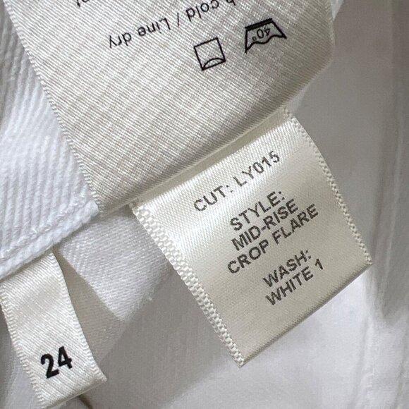 REFORMATION Mid-Rise Crop Flare Jeans White Raw Hem Button Fly Sz 24 LY015 - Picture 5 of 8